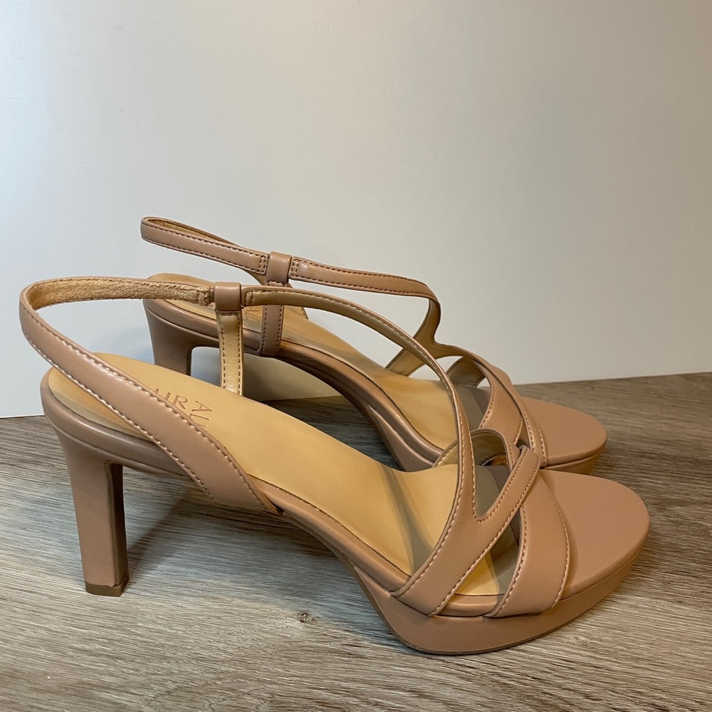 Naturalizer Nude Tan Strappy Block Heel Sandals